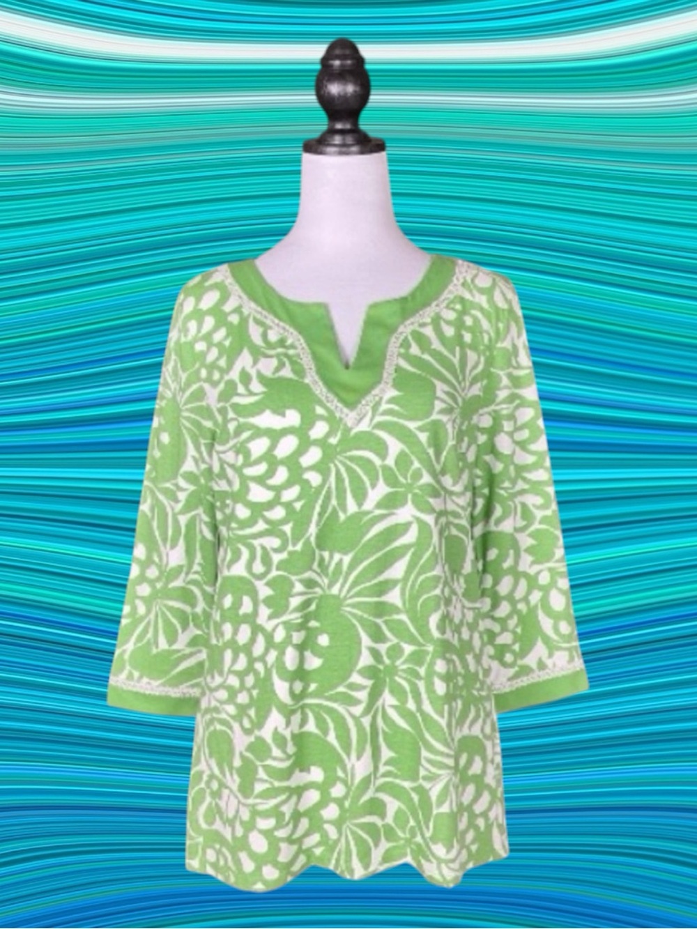 Charter Club 100% Cotton Coastal Grandma Boho Preppy Maximalism  Tunic Top M